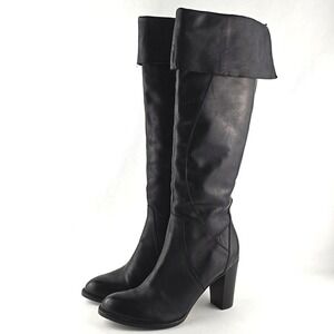 Vianni Collection Women's Tall Over The Knee Black Leather Heeled Boots Size 37